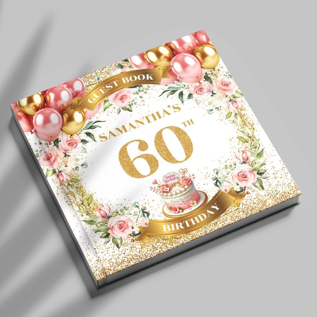 D'or Élégant Boho 60e anniversaire Livre d'invité Spark (Stylish Boho 60th Birthday Guest Book Sparkle Look

)