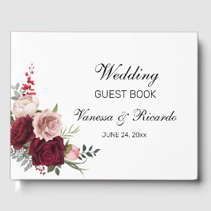 D'or Elégant Burgundy Blush Floral Mariage Livre d'hôte