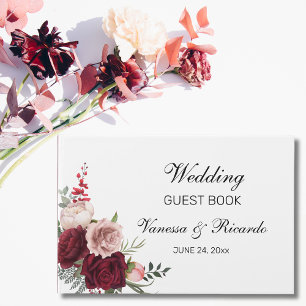 D'or Elégant Burgundy Blush Floral Mariage Livre d'hôte