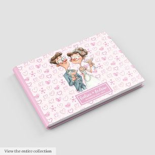 D'or Élégant Cartoon Couple Mariage Livre d'hôte