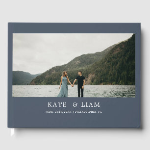 D'or Elégant livre d'hôtes de Mariage moderne Smoky Blu