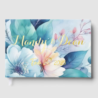 D'or Elégant Livre d'Invité Fleurs