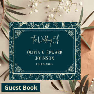 D'or Elégant Livre d'invité Mariage Golden Bloom