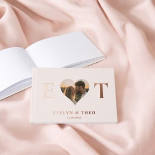 D'or Élégant Monogram Heart Blush Mariage Livre d'invit