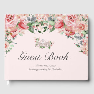 D'or Elégant rose & vert Floral Quinceañera livre d'hôt