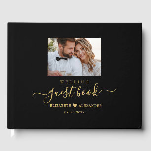 D'or Élégant Simple Gold Script Mariage livre d'hôtes