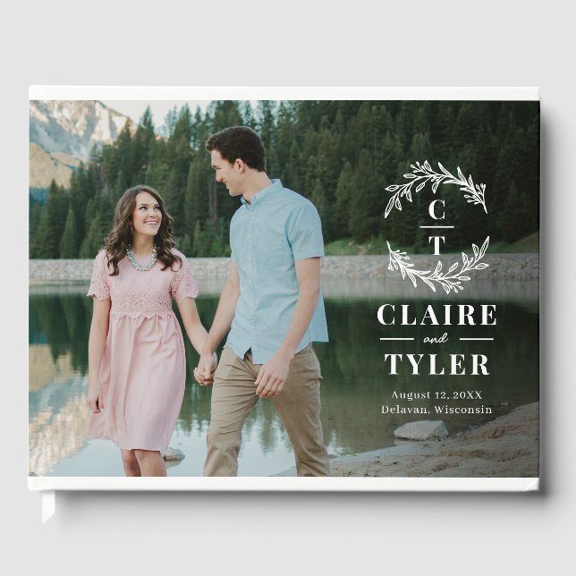 D'or Fancy Initials Mariage Photo Livre d'invité (Recto)