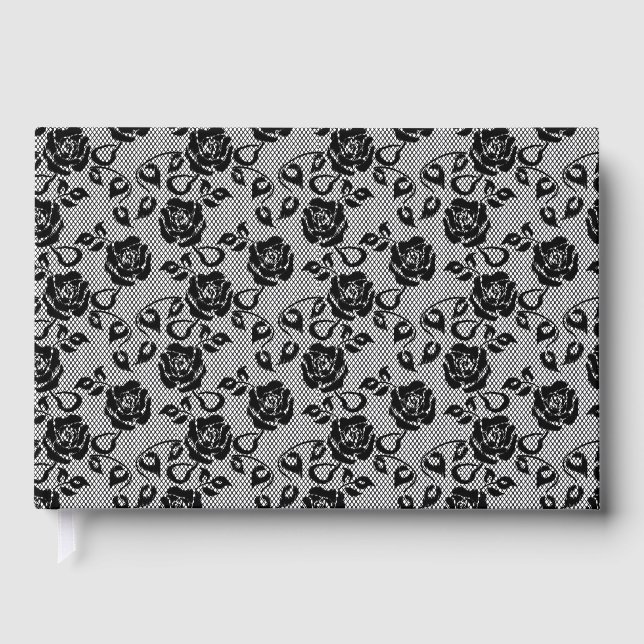 D'or Faux Black Lace Rose Fishnet Livre d'invité (Recto)