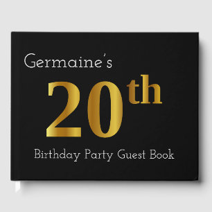 D'or Faux Gold 20th Birthday Party Livre d'invité