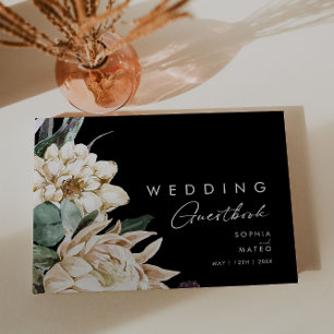 D'or Floral blanc Livre d'invité Mariage noir