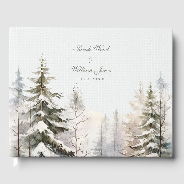 D'or Forêt d'hiver romantique enneigée Mariage Livre d' (Recto)