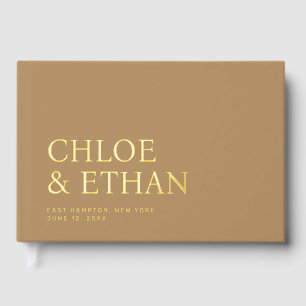 D'or Golden Brown Moderne Mariage Foil Livre d'Invité
