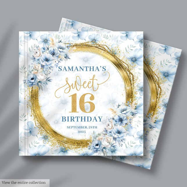 D'or Joli Dusty Blue Sweet 16 livre d'hôtes avec Partie (Lovely Dusty Blue Sweet 16 Guest Book with Glitter)