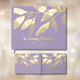 D'or Lavender Foil Funeral Livre D'Invité En Mémoire Am