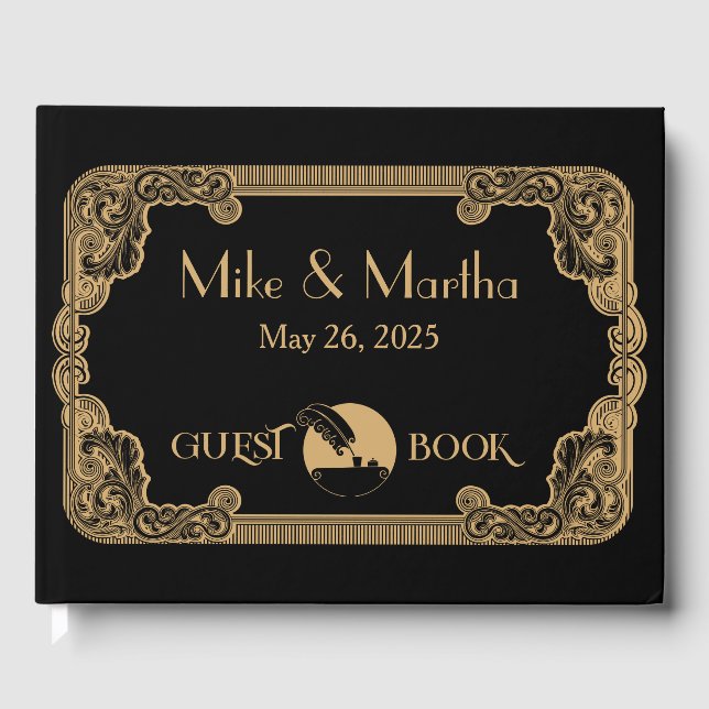 D'or Livre D'Hôtes Gold Et Black Vintage Art Déco (Recto)