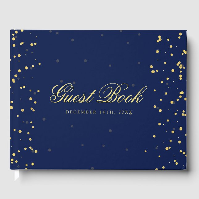 D'or Livre d'hôtes Gold Navy Blue Confetti Dots (Recto)