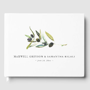 D'or Livre d'hôtes mariage Aquarelle Botanique Olive