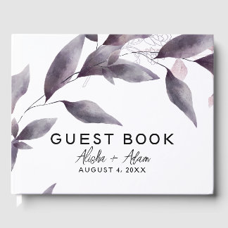 D'or Livre D'Hôtes mariage Avec Feuilles D'Aquarelle Vi