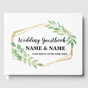 D'or Livre d'hôtes mariage Gold Frame Green Leaf
