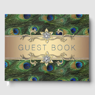 D'or Livre d'hôtes Mariage Peacock