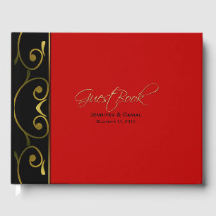 D'or Livre d'hôtes Mariage rouge et noir