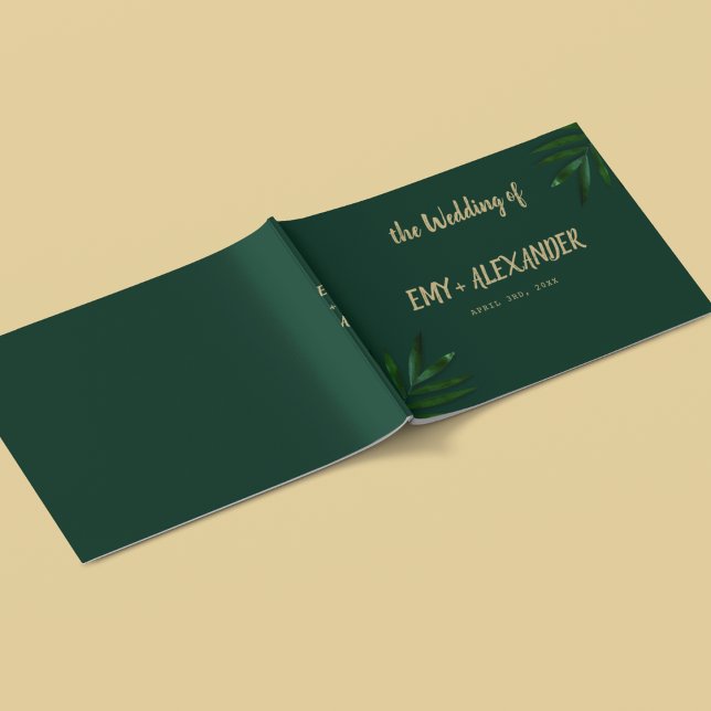 D'or Livre d'hôtes Rich Green Golden Theme (A guest that helps you be organized and even can keep as a memory)
