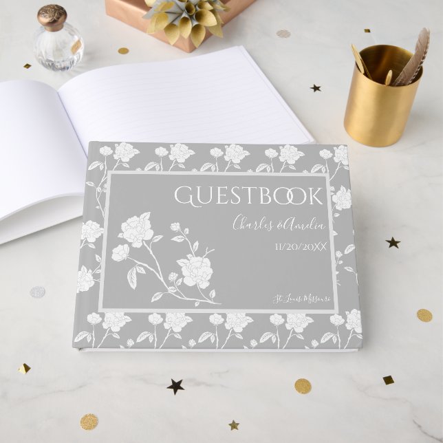 D'or Livre d'hôtes Rose gris Mariage (Recto ouvert)