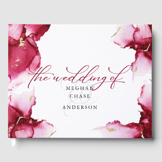 D'or Livre d'invité Abstrait Deep Crimson Rose Red Geod (Recto)