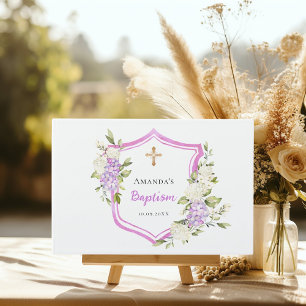 D'or Livre d'invité baptême crête rose pourpre fleurs f