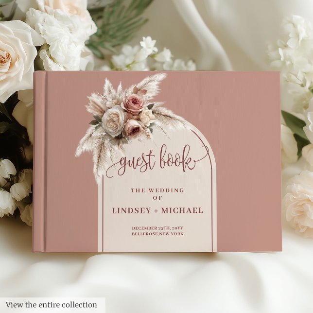 D'or Livre d'invité classique Pampas Passe Rose Dusty G (Classic Dusty Pink Pampas Grass Wedding Guest Book)