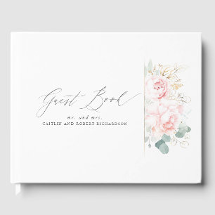 D'or Livre d'invité de mariage rose floral