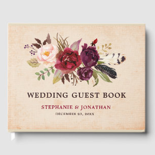 D'or Livre d'invité du Mariage Burgundy Red Floral Rust