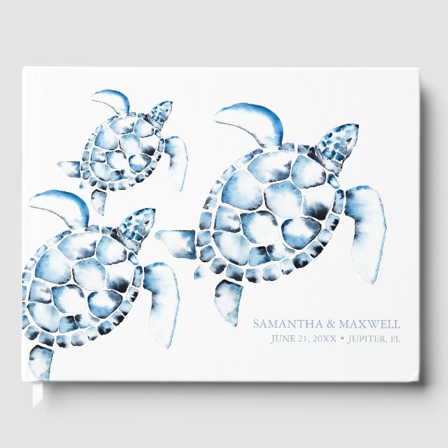 D'or Livre d'invité Dusty Blue Ocean Mariage (Recto)