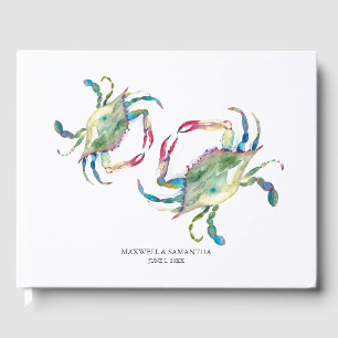 D'or Livre d'invité Mariage de crabe d'aquarelle