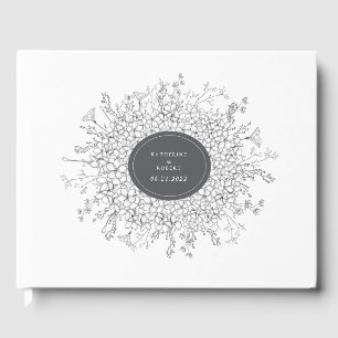 D'or Livre d'invité Mariage floral moderne esquissé