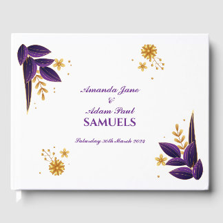 D'or Livre d'invité mariage - Floral violet et or
