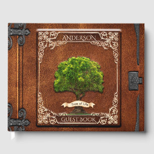 D'or Livre d'invités Rustic Wood Family Tree