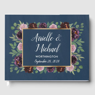 D'or Mauve et Marine Blue Gold Plum Mariage livre d'hôt
