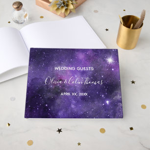 D'or Night Sky Starlight Purple Mariage Livre d'invité