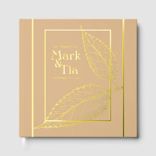 D'or Peachy Beige Gold Mariage Foil Livre d'invité