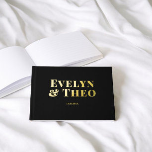 D'or Photo Elegant Simple Black Mariage Livre d'invité