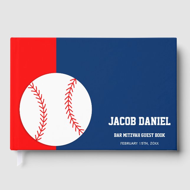 D'or Red Blue Baseball Bar Mitzvah Livre d'hôtes (Recto)