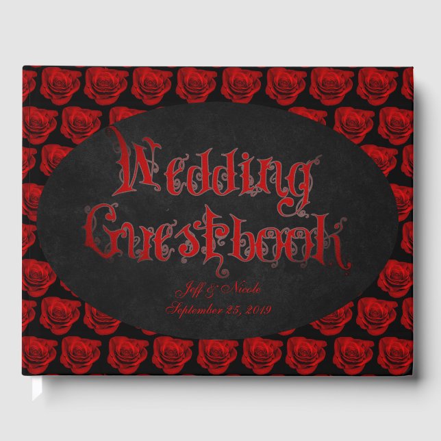 D'or Red Roses Victorian Goth Livre d'invité Mariage (Recto)