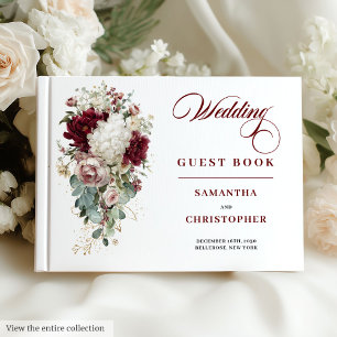 D'or Romantique Boho Bourgogne Mariage blanc livre d'hô