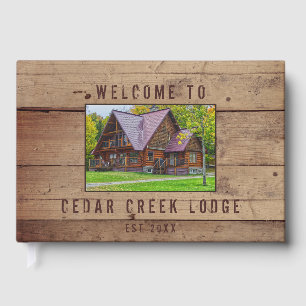 D'or Rustic Wood Welcome Photo Livre d'Invité Personnal