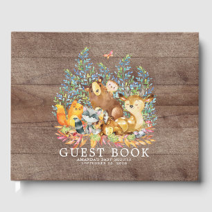 D'or Rustique Neutral Woodland Baby shower Livre d'invi
