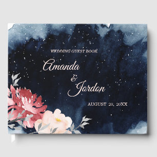 D'or Starry Night Floral Mariage Livre d'invité