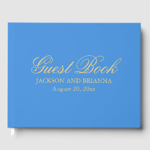 D'or Summer Blue & Gold Livre d'invité Mariage personna
