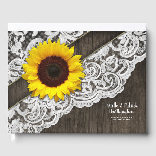 D'or Sunflower Grange Bois et dentelle Mariage livre d'