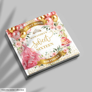 D'or Sweet 16 Livre D'Hôtes Fleurs Roussées Roses Roses